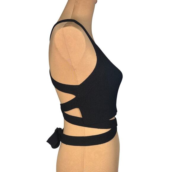 Aritzia Wilfred Cayenne Sweater Black Knit Cropped Top Small Open Back Summer - Picture 5 of 9